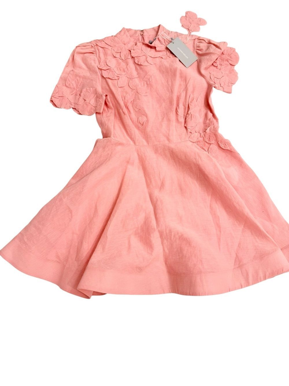 Antonio Melani Iris Floral Mockneck Dress Taffy And Pink Linen Size 12 NWT